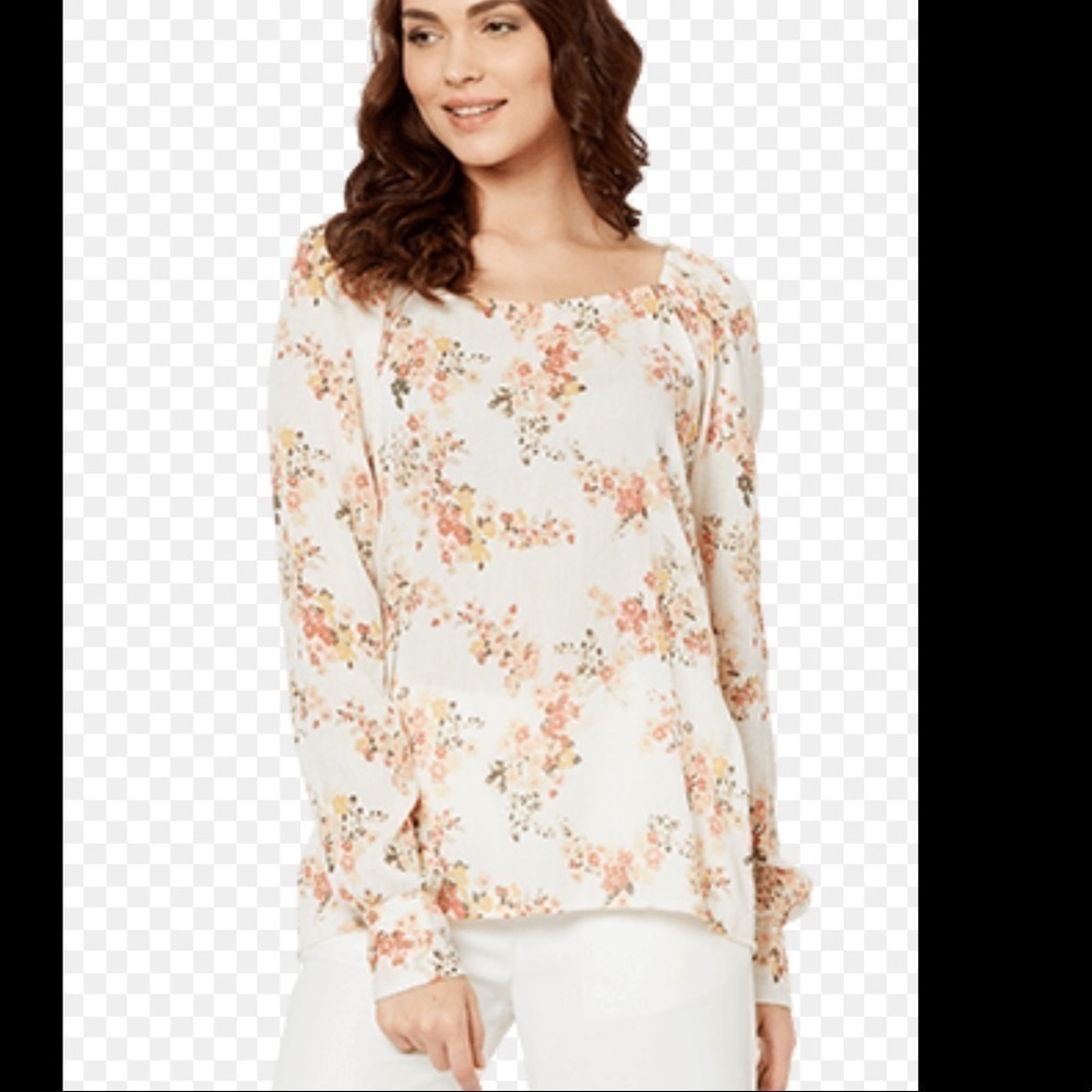 ROSE & OLIVE pink floral long sleeves blouse womens size S cottage romactic